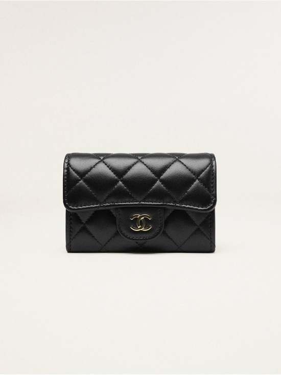 CHANEL Handbags - CHANEL Quilted Leather Mini Wallet in Black with Gold CC